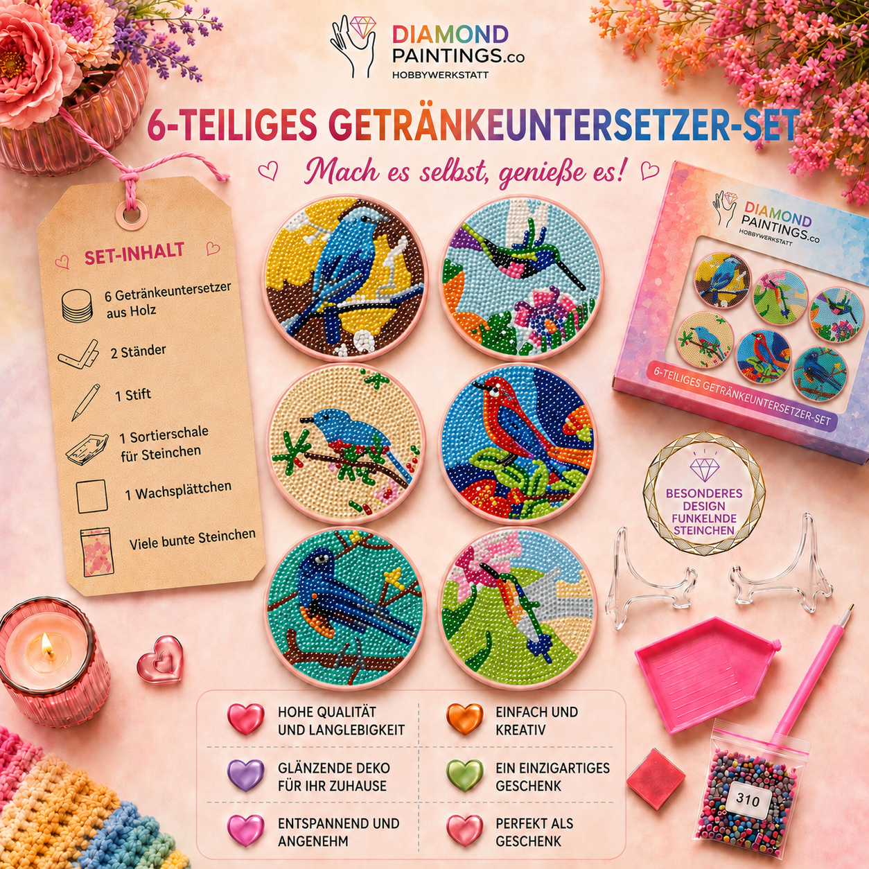 Bunte Vögel Untersetzer-Set