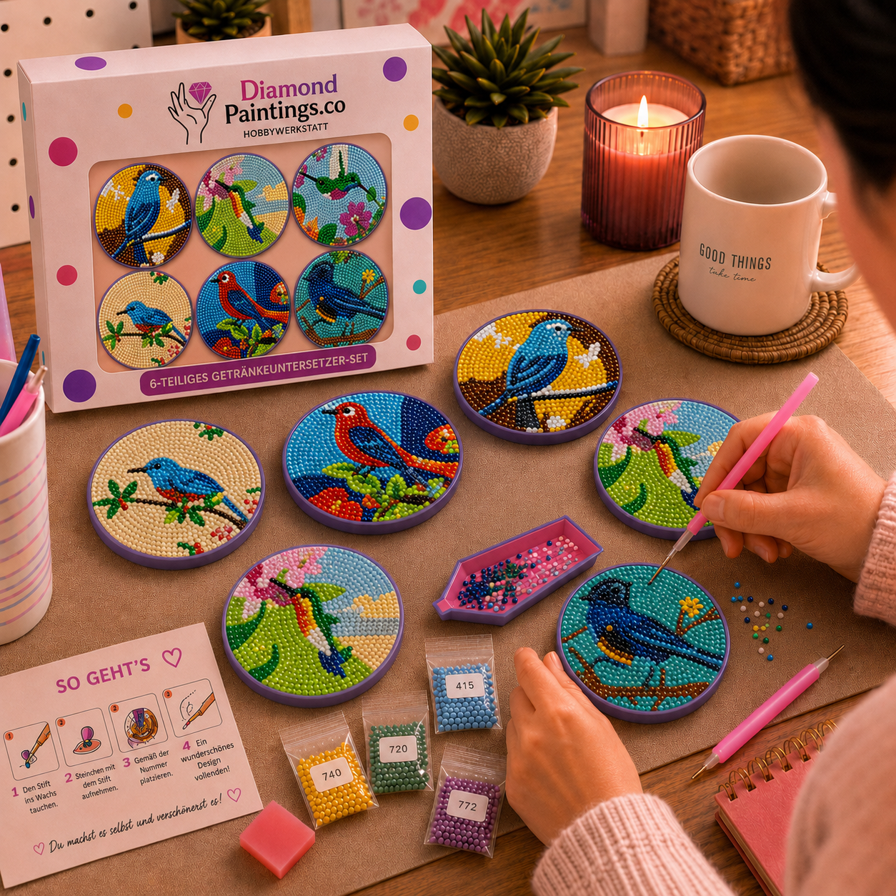 Bunte Vögel Untersetzer-Set