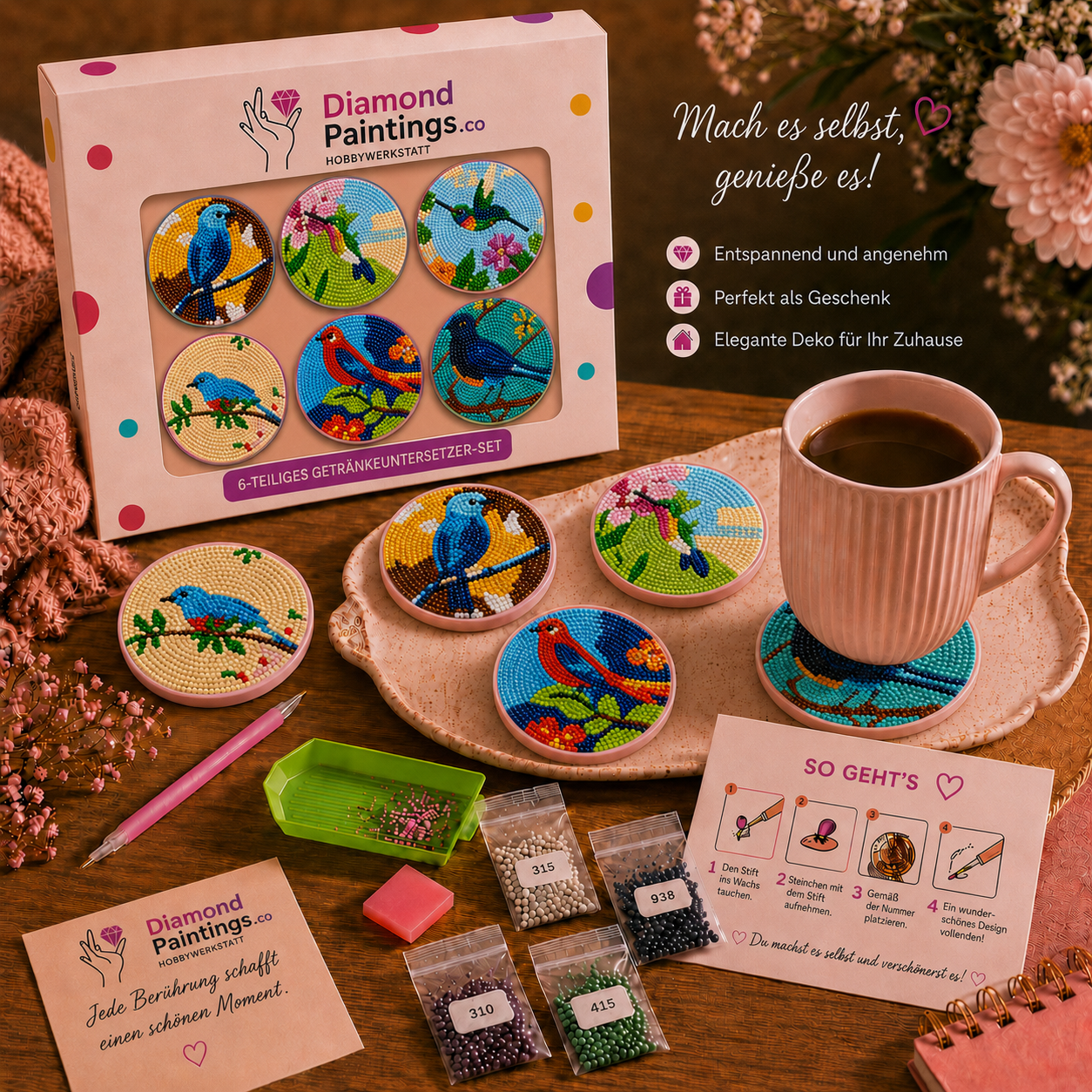Bunte Vögel Untersetzer-Set